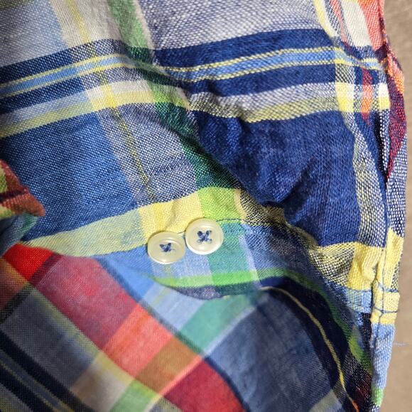 Ralph Lauren Polo Linen Shirt Mens Extra Large Custom Fit Button Up Multi Plaid - Picture 10 of 12